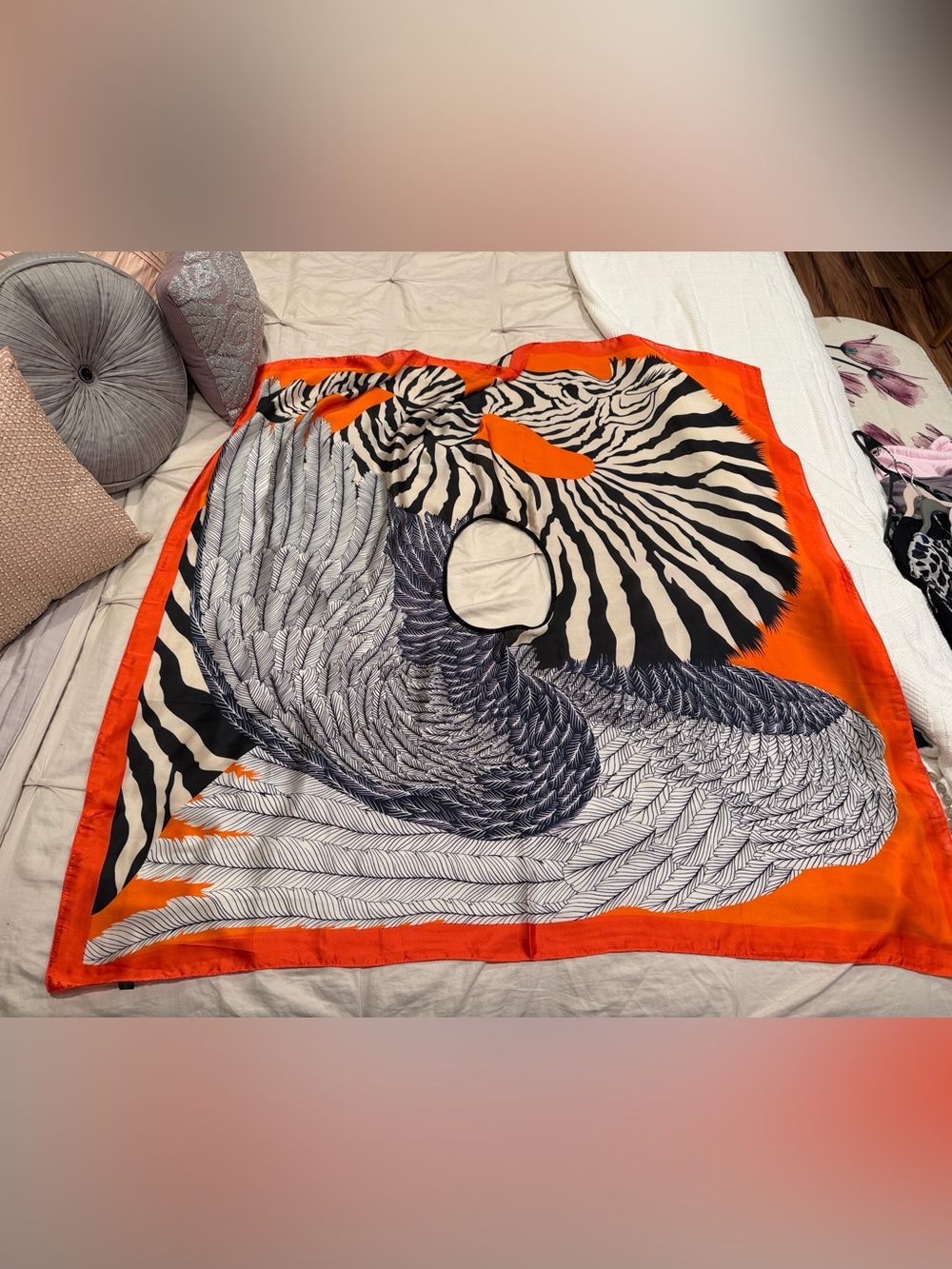 Animal Print Square Scarf in Orange & Black Like New